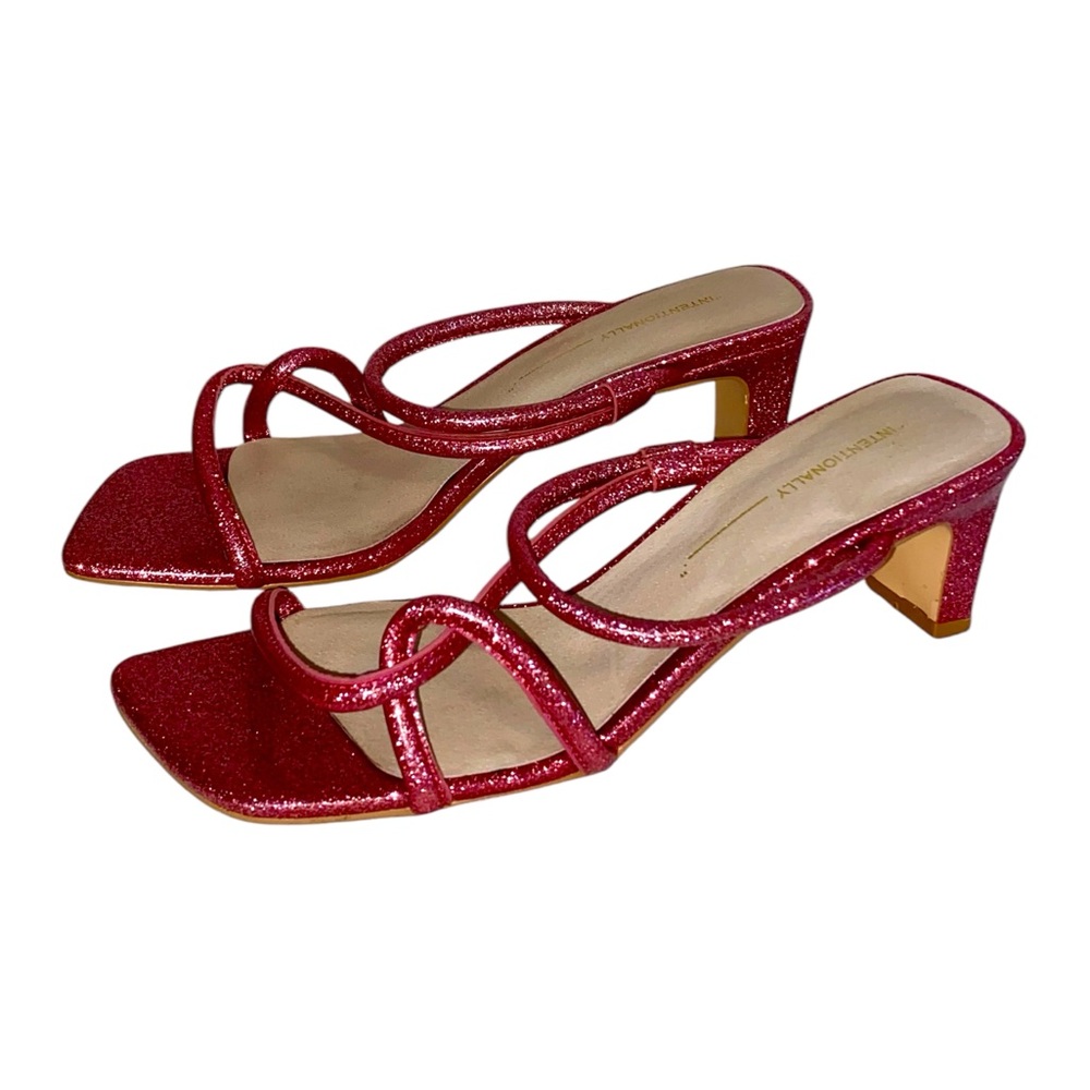 Intentionally Blank Willow Pink Glitter Strappy Heels Size 9